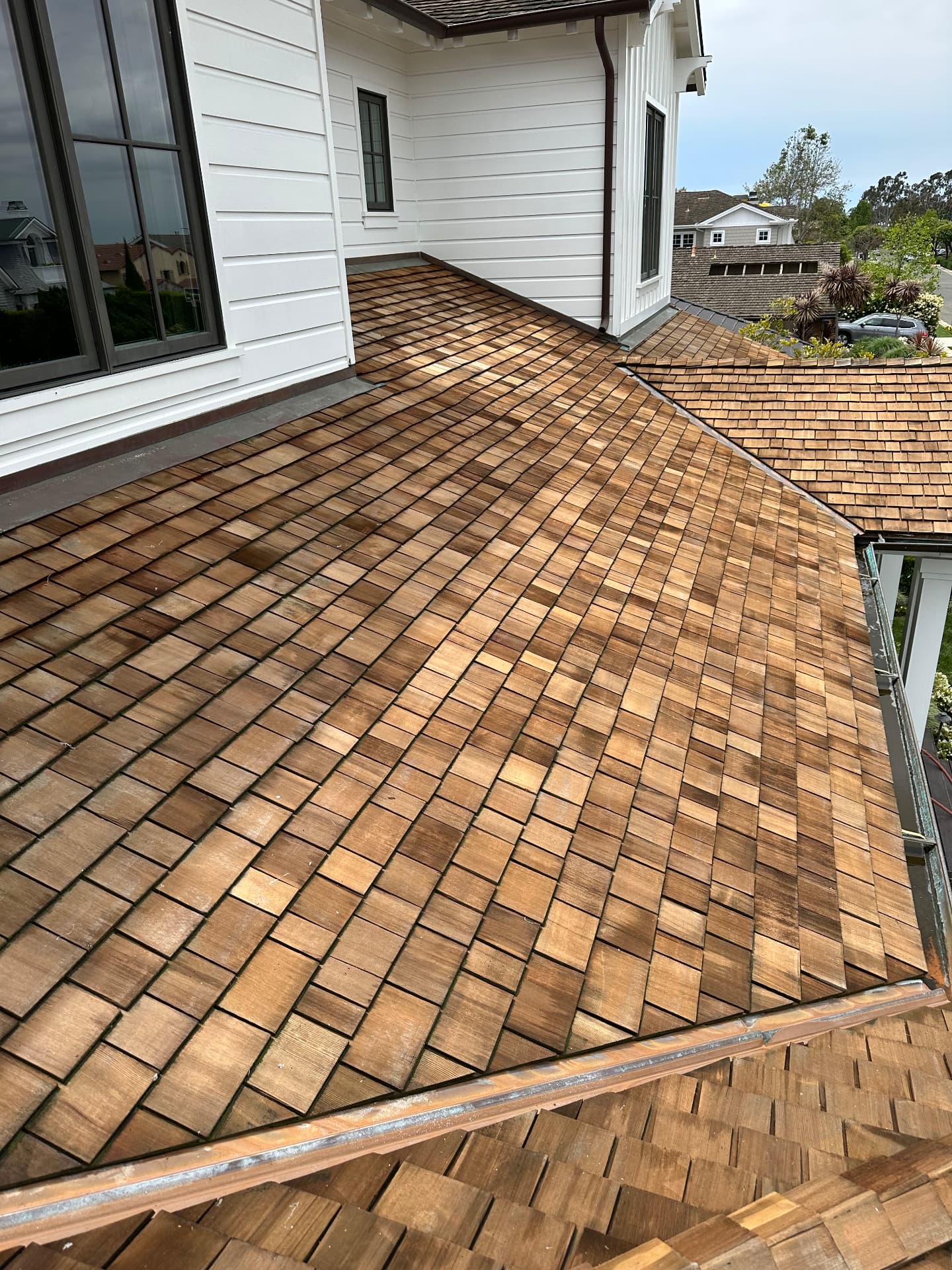 Cedar shake roof washing after