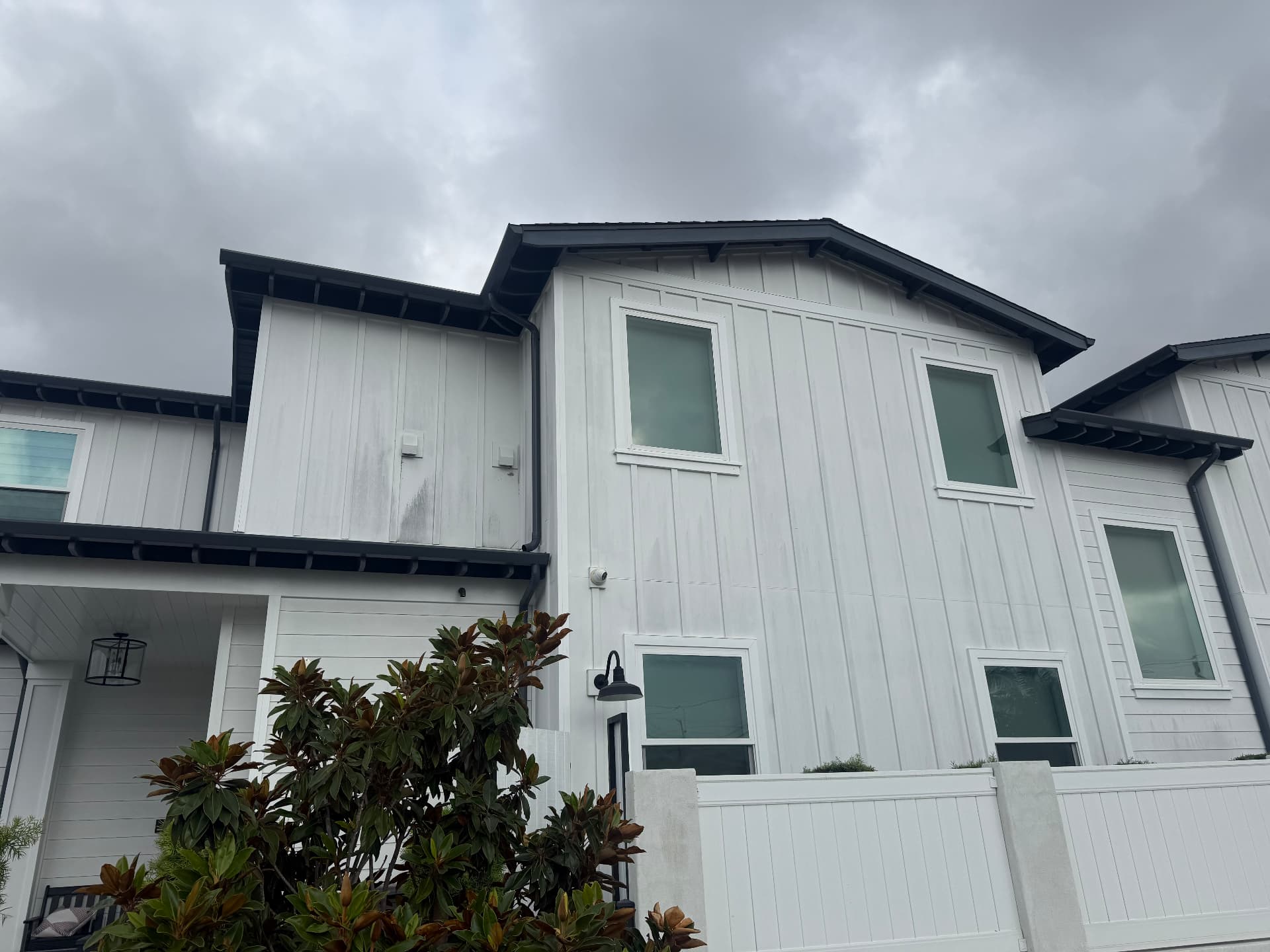 Board & batten siding soft wash before