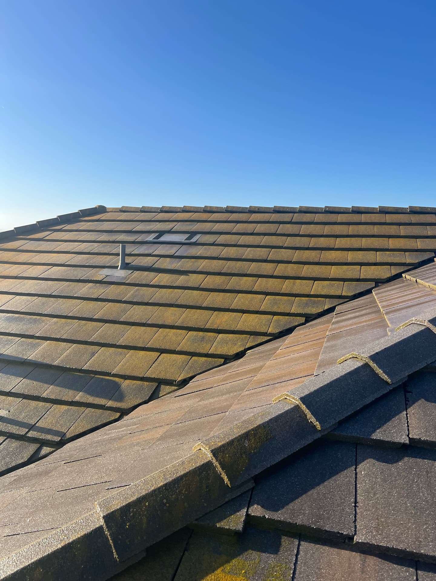 Concrete tile roof wash before
