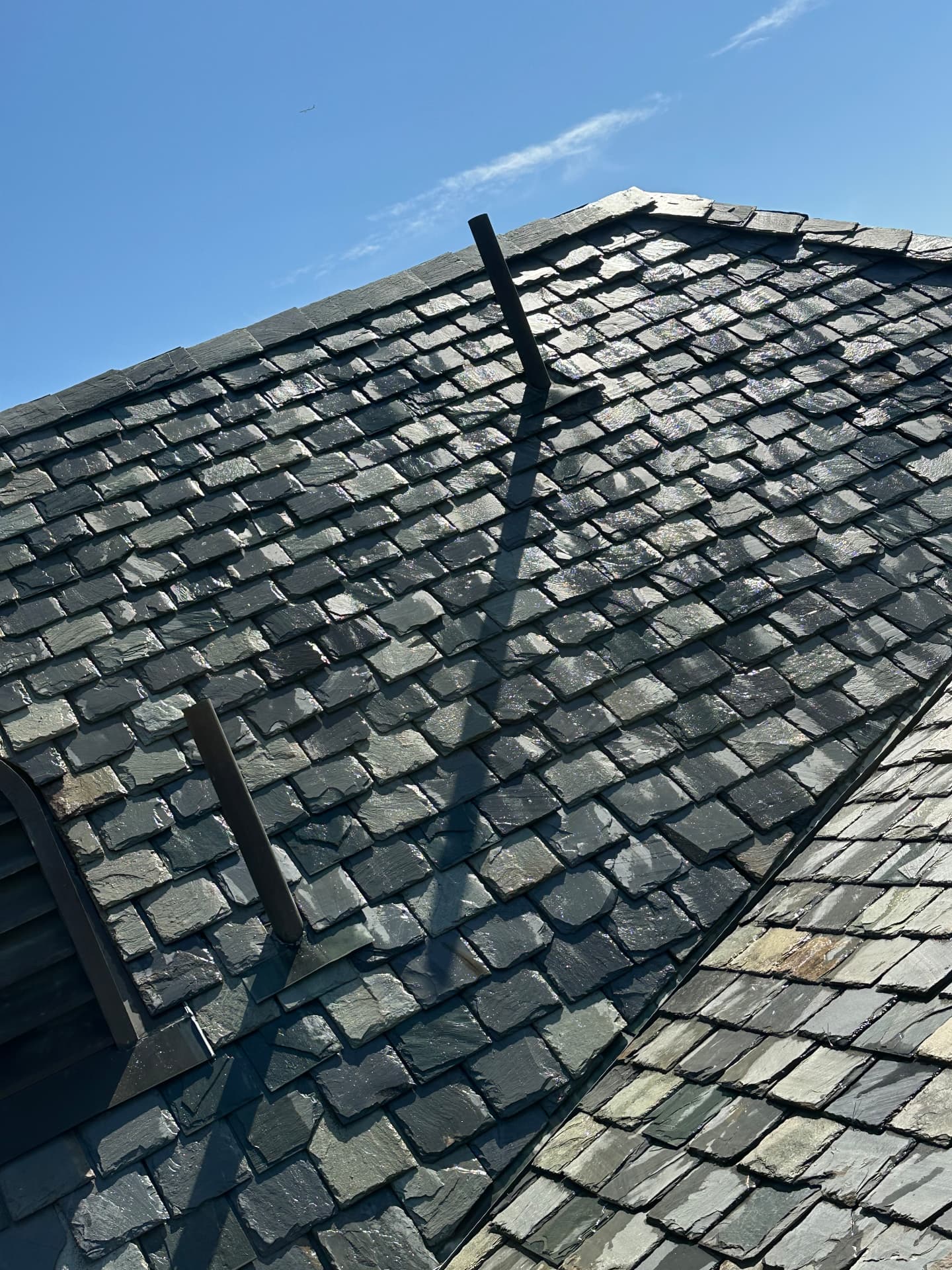 Natural slate roof wash after