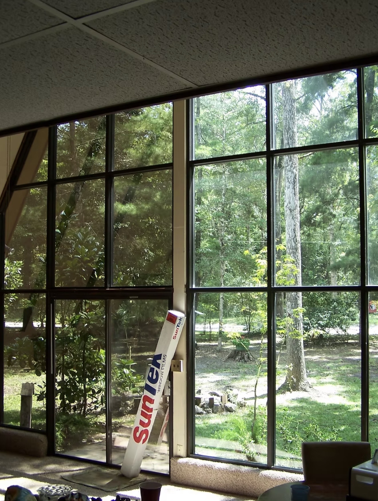Interior view of large windows with solar control film installed